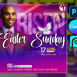 Canva Ostersonntag Flyer, Photoshop Ostern Flyer Vorlagen, RISEN, PSD Kirche Flyers, Flyer Vorlage 10 "x 10", bearbeitbare PSD Vorlage