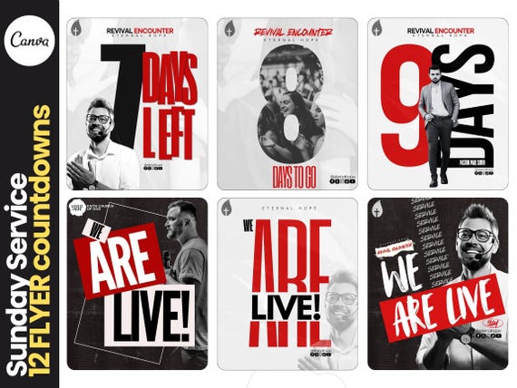 12 ANIMATED Church Canva Template Bundle, church flyer template, church social media templates, church flyers, church service countdowns