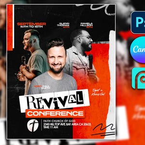 Editable RED BLACK Church Event, canva church flyer | CANVA Flyer Template, Editable in Canva, Photoshop, revival, Church Editable Flyer