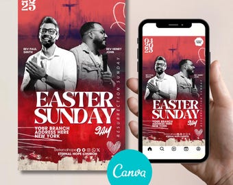 Volante animado del Domingo de Pascua, plantillas de volantes de Pascua naranja, volantes de iglesia, Domingo de Pascua, plantilla CANVA editable del Viernes Santo, Resurrección
