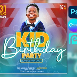Jungen Geburtstag Flyer Vorlage für CANVA und PHOTOSHOP, bearbeitbare PSD-Vorlage Geburtstagsflieger, Geburtstagsflieger für Jungen, Flyerverkauf