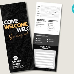 Aanpasbare CANVA Church Connect-kaartsjabloon voor nieuwe bezoekers | Bewerkbaar canvasontwerp | Formulier voor eerste gast | Welkomstbord kerk