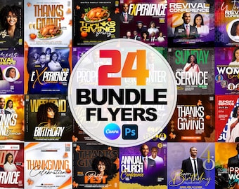 24 BUNDLE Church Flyers CANVA, template, Editable on Canva, Worship, BUNDLE Conference flyers, Church service, Birthday, Instagram, Sale!