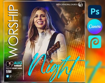 CANVA Worship Flyer Template 10"x10", Photoshop Editable PSD template Worship Flyer for Men, Church flyer For Women, Flyer Sale
