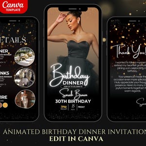 Digital Birthday Dinner invitation, Digital Birthday Party Invite, Birthday Dinner, Editable Template, Video Invitation, Birthday Party