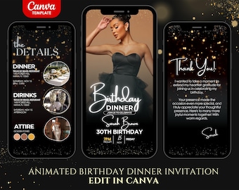 Convite digital para jantar de aniversário, convite digital para festa de aniversário, jantar de aniversário, modelo editável, convite em vídeo, festa de aniversário