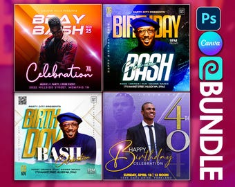 BUNDEL Canva BEWERKBARE verjaardagsflyersjablonen, evenementflyers, Photoshop-flyers, luxe feestflyer, verjaardagsfeest, gouden flyer