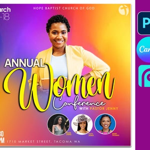 Canva Women's Conference Flyer Design, bewerkbare PSD-sjabloon Aanbidding Flyer, Kerkflyer, Flyerverkoop, Kerkflyersjabloon, Vrouwenconferentie