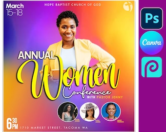 Canva Women's Conference Flyer Design, Editable PSD template Worship Flyer, Church flyer, Flyer Sale, Church Flyer Template,Women conference