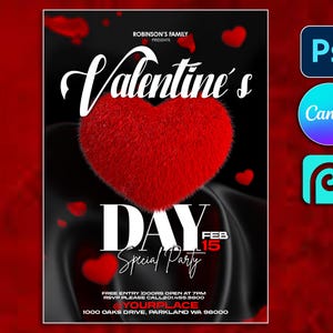 Valentine&#39;s Day Flyer Template 5&quot;x7&quot;, CANVA Editable PSD template Valentine&#39;s Day Flyer, Flyer Sales, February 14, Valentines Party