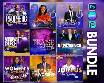 9 Church flyers bundle CANVA, template, Editable on Canva, Worship, BUNDLE Conference flyers, Church service, Christian, Instagram, Facebook