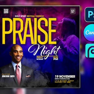 CANVA Praise Conference Flyer Design Photoshop, bewerkbare PSD-sjabloon Aanbiddingsflyer, kerkflyer, flyerverkoop, kerkflyer, kerstuitverkoop!