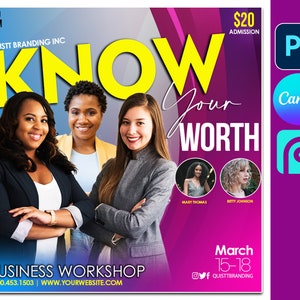 Canva Bearbeitbarer Frauen Event Flyer, DIY Event Flyer, Frauen Konferenz Vorlage, Instagram DIY Vorlage, Social Media Flyer, Facebook Live