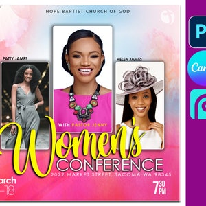 Canva Women Conference Flyer, DIY Flyer Template Design, Church Conference Flyer, Women Empowerment Flyer, Prayer Worship Church Service