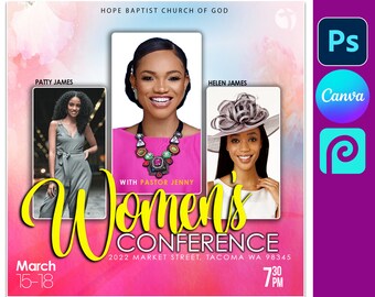 Canva Frauen Konferenz Flyer, DIY Flyer Template Design, Kirchen Konferenz Flyer, Frauen Ermächtigung Flyer, Gebet Anbetung Kirchendienst