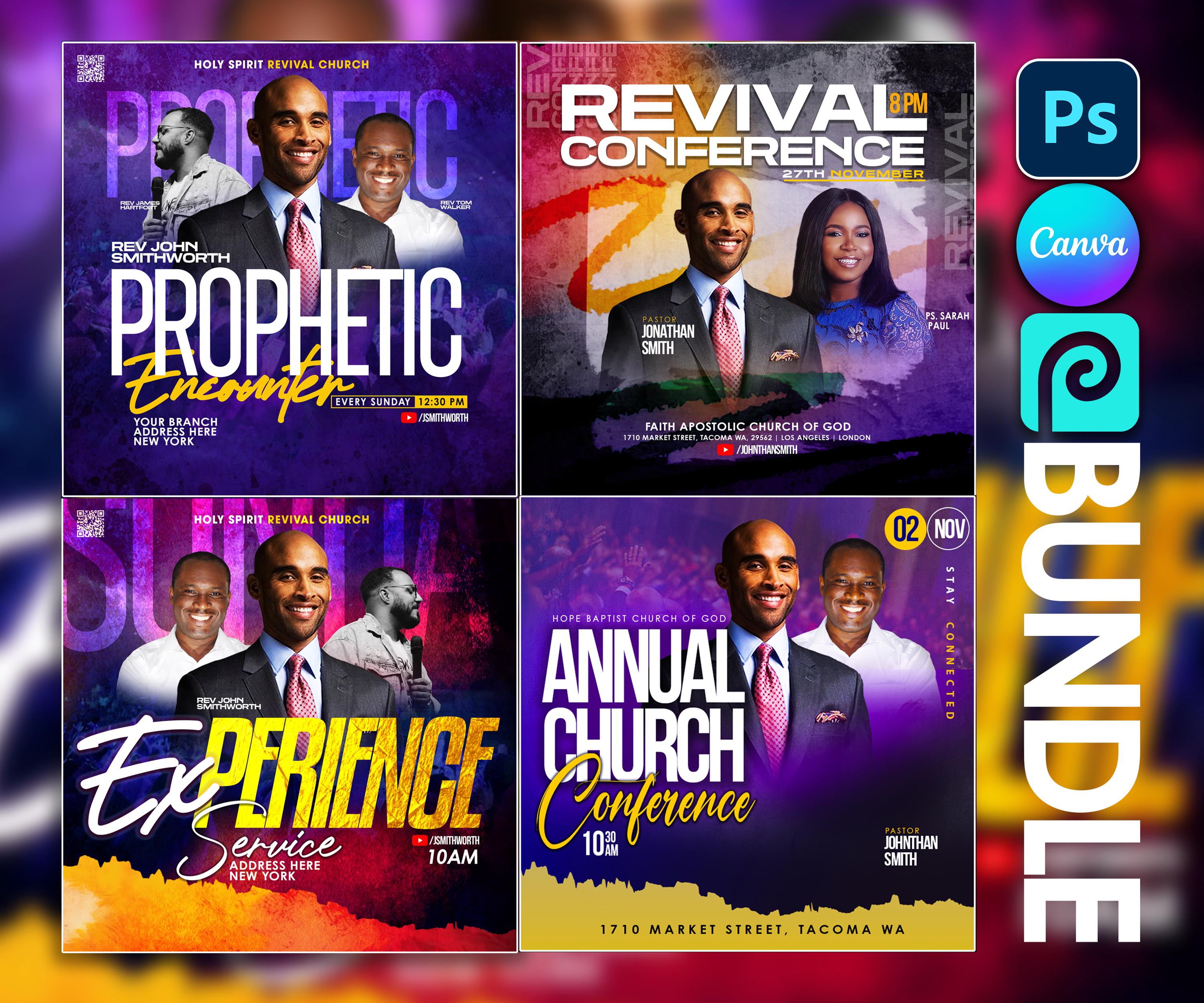 4 Church flyers bundle CANVA, template, Editable on Canva, Worship, BUNDLE Conference flyers, Church service, Christian, Instagram, Facebook