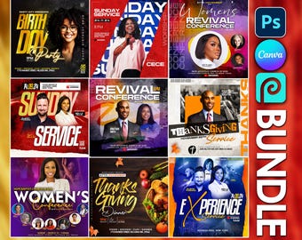 9 Church flyers bundle CANVA, template, Editable on Canva, Worship, BUNDLE Conference flyers, Church service, Christian, Instagram, Facebook
