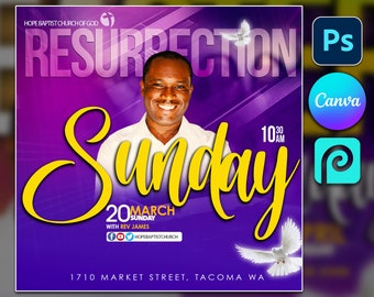 Canva Resurrection Sunday Flyer, Photoshop Easter Flyer Templates, Church Flyers, PSD Flyer Template 10"x10", Modèle PSD modifiable