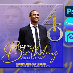 Modelo de folheto de aniversário para CANVA e Photoshop, modelo PSD editável Folheto de aniversário para homens, folheto de aniversário para mulheres, venda de folheto de aniversário