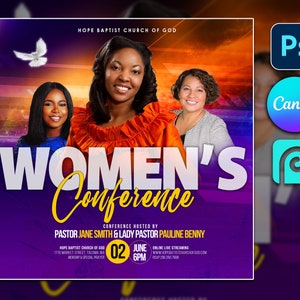 Church Flyer Template For Canva, Photoshop, PhotoPea. DIY Church Service Flyer for Print, Social Media, Instagram, Facebook, Women Flyer