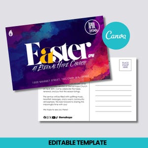 Easter Sunday Church Postcard Template for Canva, Easter Service Church Invitation, Resurrection Sunday, Editable Printable, EDDM Compliant