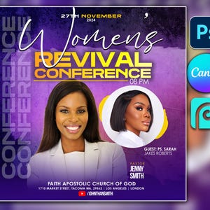 CANVA Church Flyer, DIY Flyer Template Design, Woman Church Conference Flyer, Church Service Flyer, Worship Flyer, Premade Editable Flyer