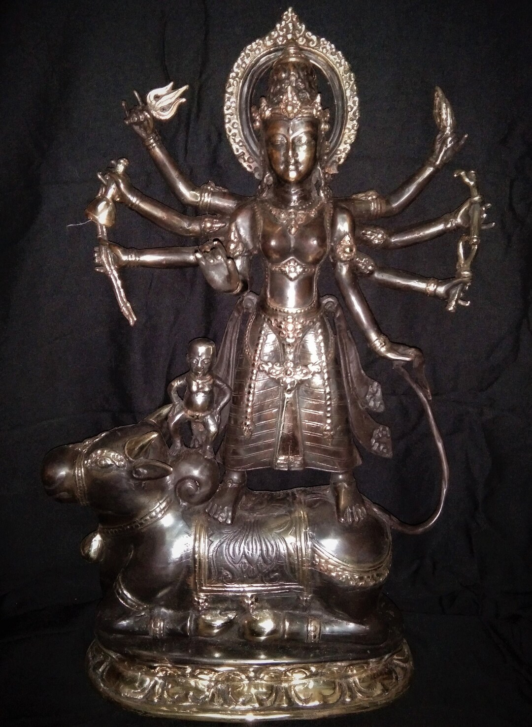 Durga Ride Sacred Nandi Statue Maha Kali Goddess Bronze Brass Etsy
