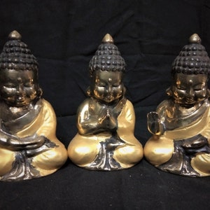 Wise Little Baby Buddha Fine Art 3.5" Set of 3 Brass statue Blessing, Praying, Meditating Buddhism Spiritual Art
