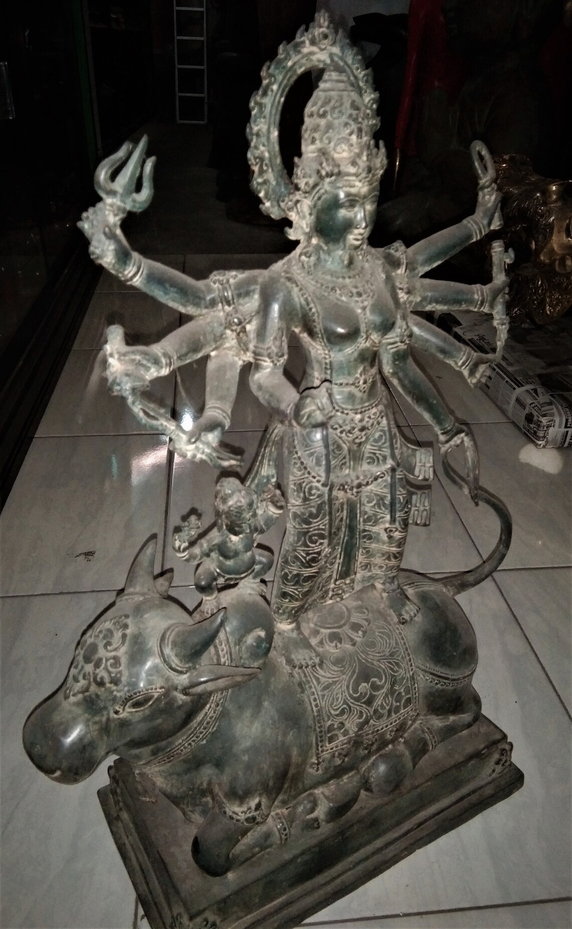 Durga Maha Kali Goddess Ride Sacred Nandi Statue Bronze Brass Etsy