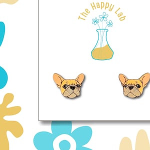 French Bulldog Earrings. Wooden Frenchie Earrings. Frenchie Earring Studs. French Bulldog Jewelry. Frenchie Gifts. Fawn Frenchie