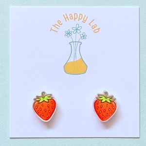Strawberry Earrings. Cute Strawberry Studs. Fruit Earrings. Strawberry Jewelry. Food Earrings. Food Jewelry. Summer Earrings.