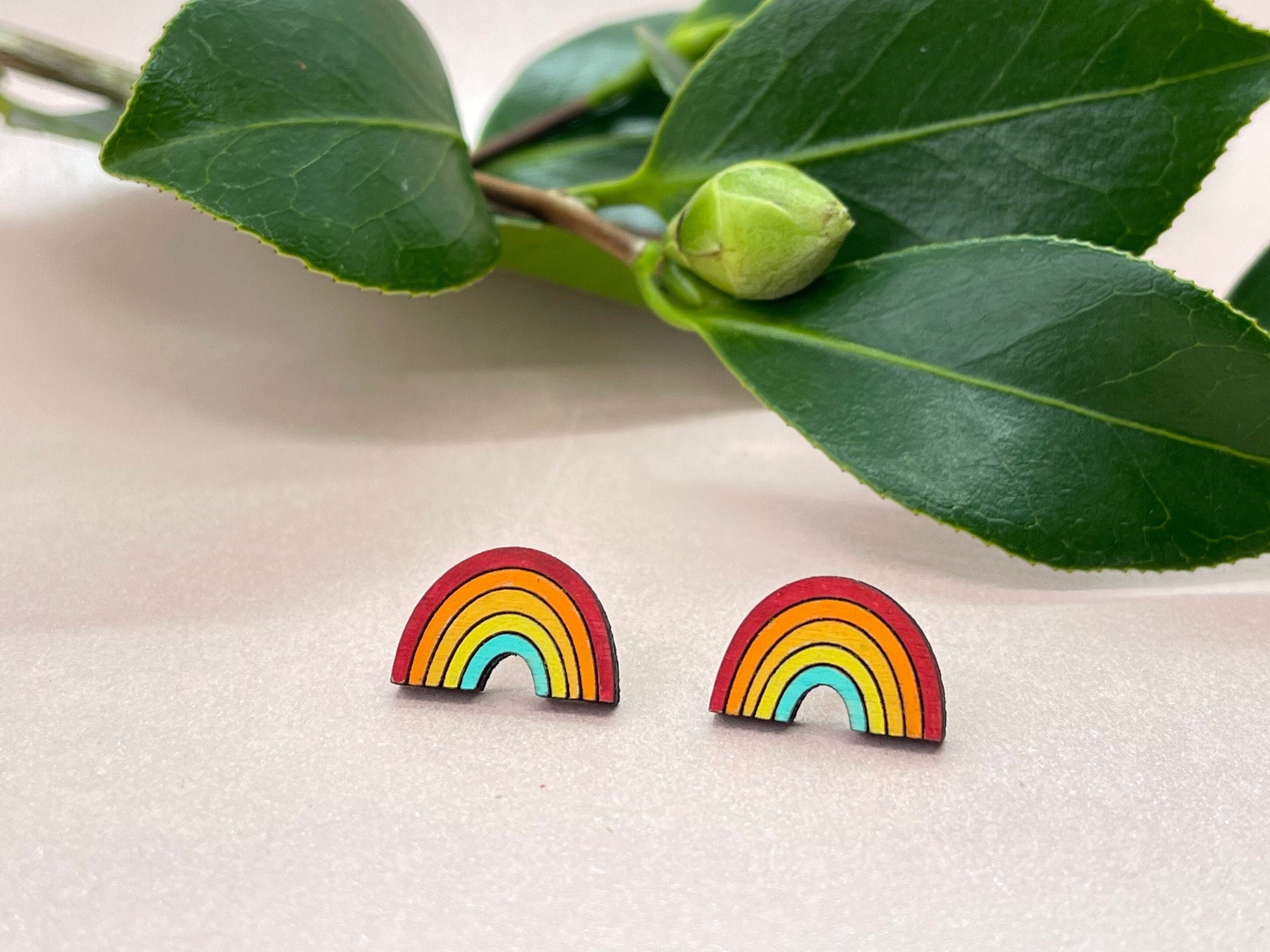 Rainbow Earrings. Rainbow Studs Sterling Silver. Retro Rainbow. Gifts for her. Colorful Statement Earrings. Women's Stud Earrings.