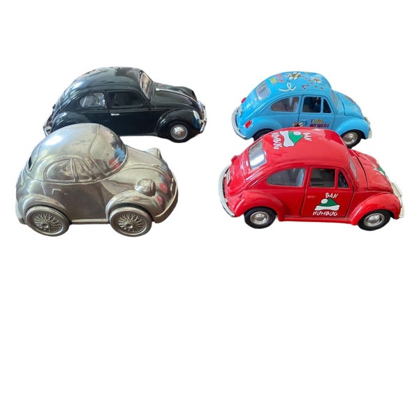 Volkswagen Beetle Car Set Of 4 Classic 1/24 Collector VW Bug Classic Retro Silver VW Bank