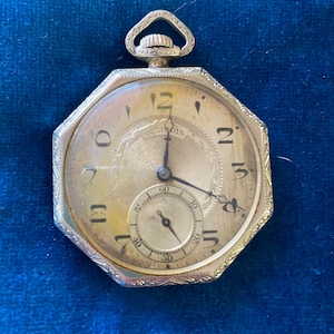 25% OFF SALE:  Vintage Illinois Pocket Watch; *Runs; White Gold; 1927;  #1738