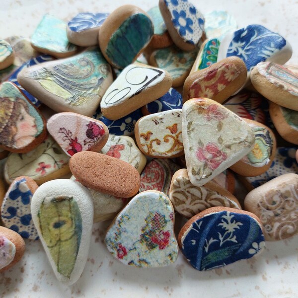 sea pottery decorated with paper, set 10 pieces