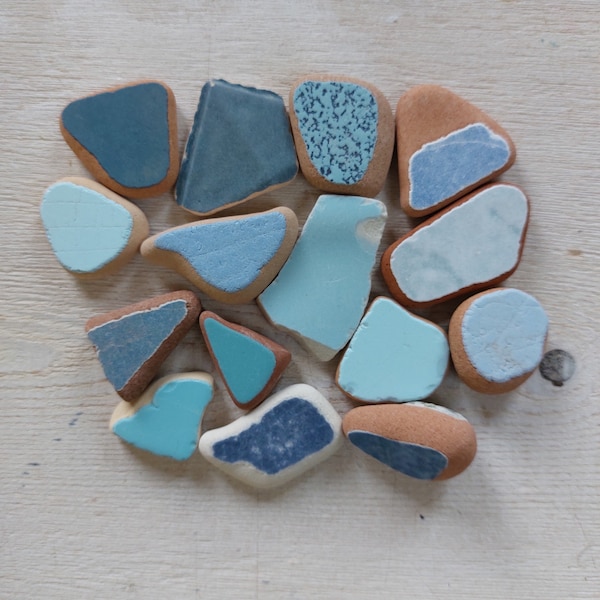 Light blu sea pottery, set 10 pieces