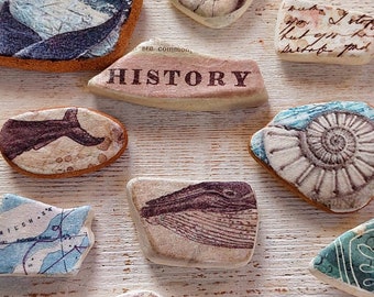 sea pottery decorated with paper, set 10 pieces