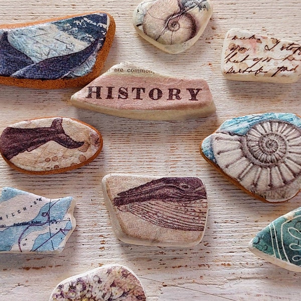 sea pottery decorated with paper, set 10 pieces