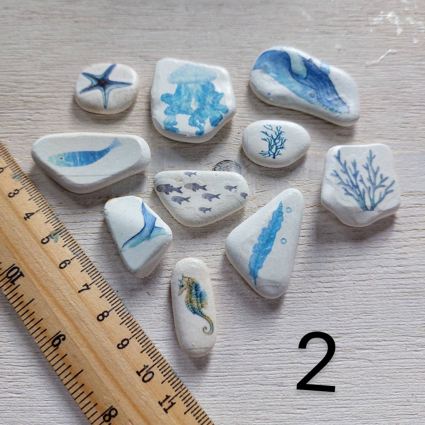 Sea Pottery Decorated With Paper Set 10 Small Pieces | Etsy