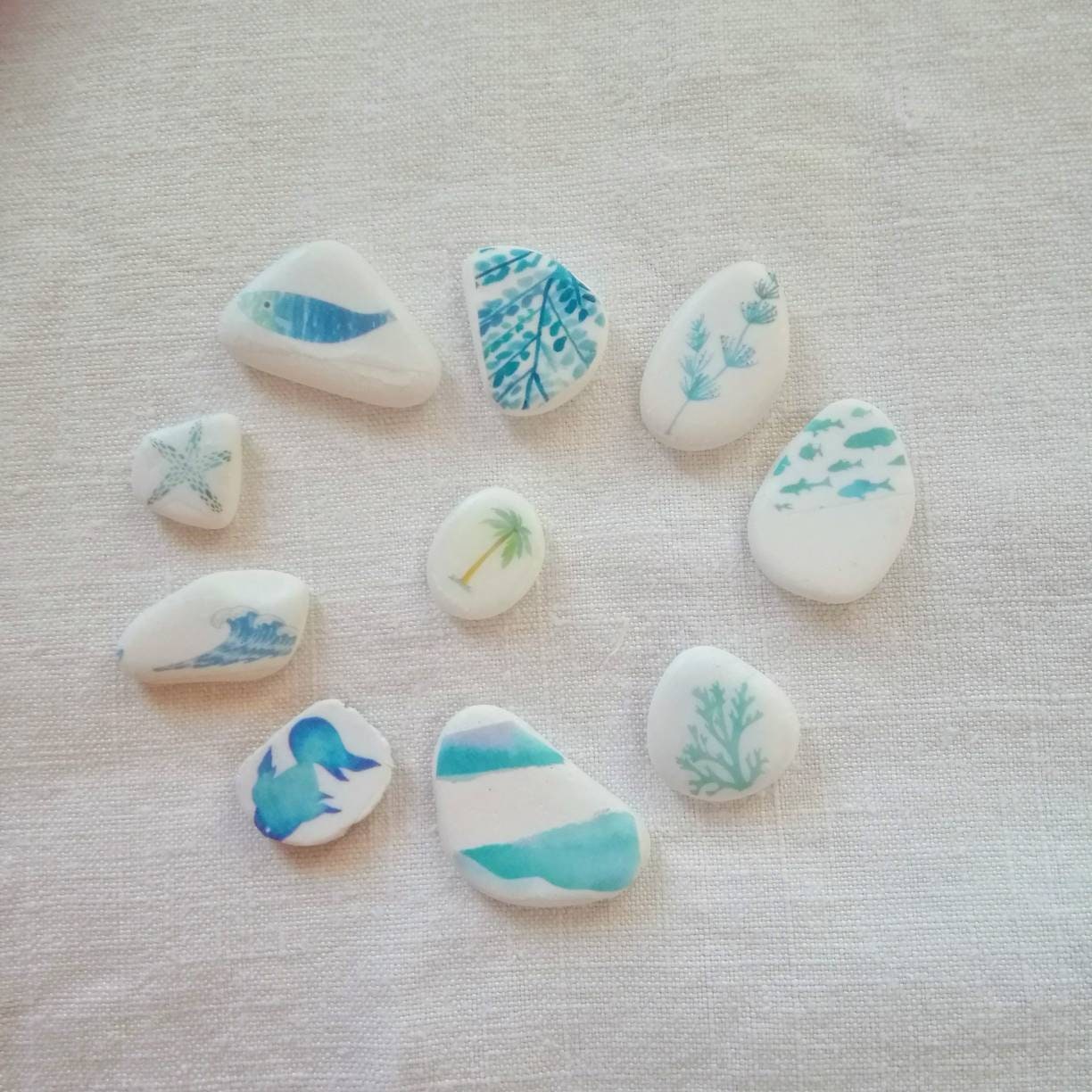 Sea pottery decorated with paper set 10 small pieces | Etsy