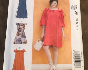 McCalls 7891 Flattering Romantic Dress loose fitting Dress Off the Shoulder UNCUT