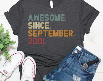 Cadeau 25e verjaardag voor haar en hem, shirt 25e verjaardag, shirt vintage 2001