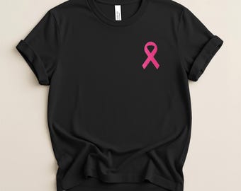 Embroidered Pink Ribbon Pocket Shirt, Breast Cancer Shirt, Breast Cancer Awareness Gift
