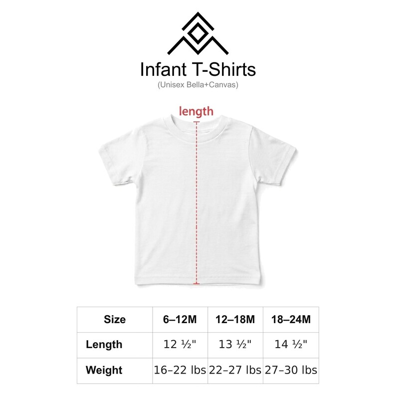 a white t-shirt with measurements and weight information, indicating the size and weight of the infant t-shirt.
