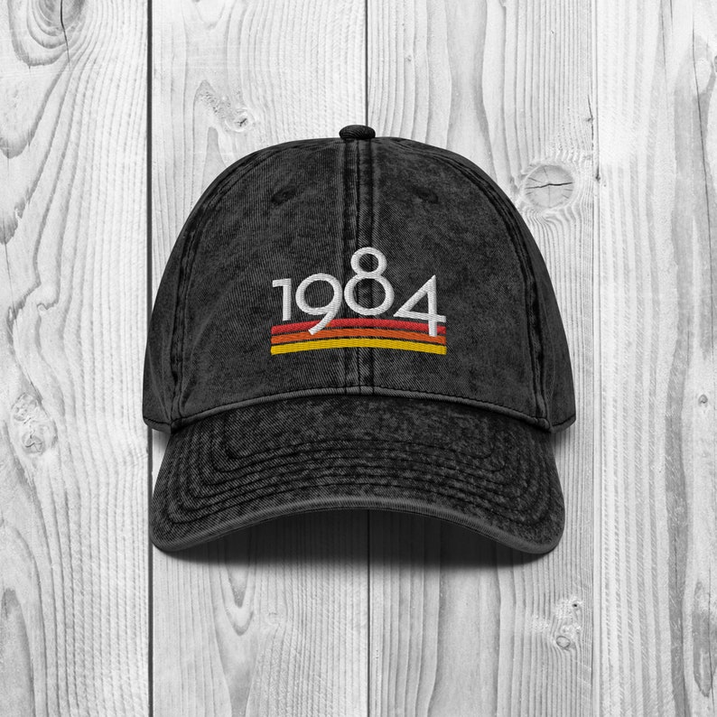 Vintage 1984 Hat / 40th Birthday Hat / 40th Birthday Gift / Vintage Embroidered Dad Cap Black