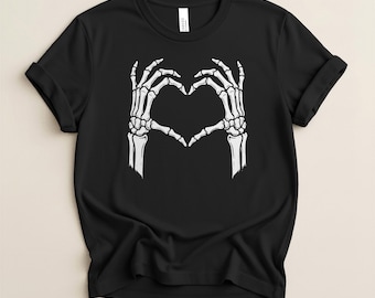 Skeleton Hands Heart Sign Shirt, Gothic Halloween Gift, Spooky Love Shirt, Alternative Halloween Gift
