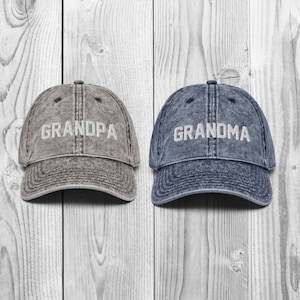 Grandpa and Grandma Hats / Grandparents Hats / Vintage Embroidered Caps