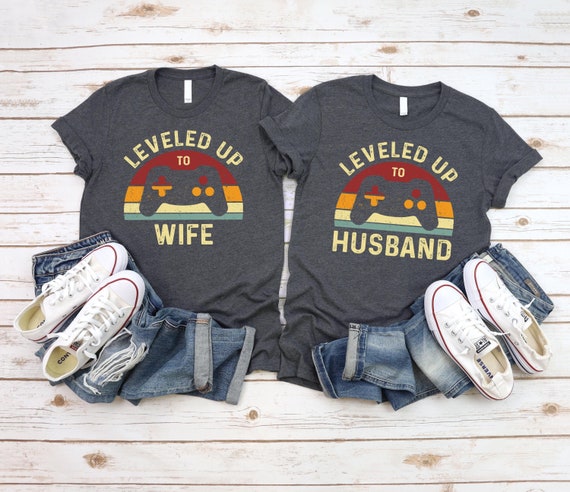 Just Married Shirts, Matching Newlywed Shirts, Honeymoon Shirts, Leveled Up To Wife And Husband Shirts