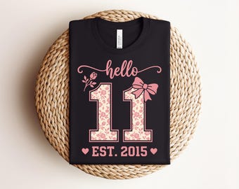 Hello Eleven EST 2015 Shirt, 11th Birthday Coquette Bow Gift For Girls