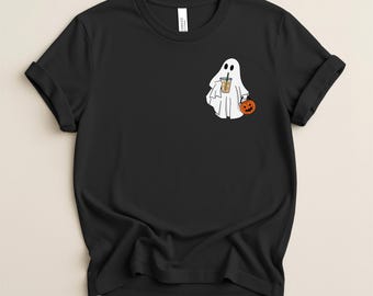 Сute Ghost Coffee Shirt, Ghost Drinking Iced Coffee Shirt, Funny Halloween Gift